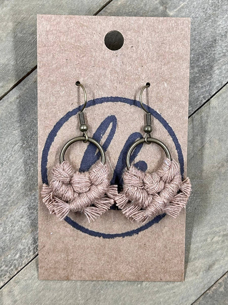 HK Macrame Jewelry - Micro Fringe Round Earrings - Mocha & Bronze