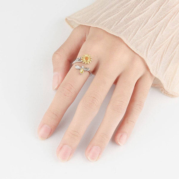 Perimade & Co. LLC - Sunflower Anxiety Fidget Spinner Ring in 925 Sterling Silver