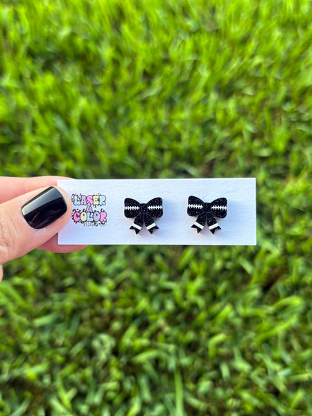 Laser & Color Designs LLC - Football Earrings, Football Bow Glitter Studs, Game Day 