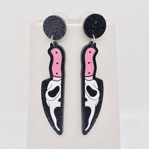 Mio Queena - Halloween Pink Knife Skull Post Earrings