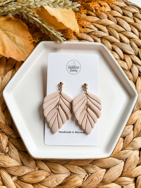 Mellow Dove Designs - Neutral Fall Leaf Dangle | Autumn Boho Clay Earrings