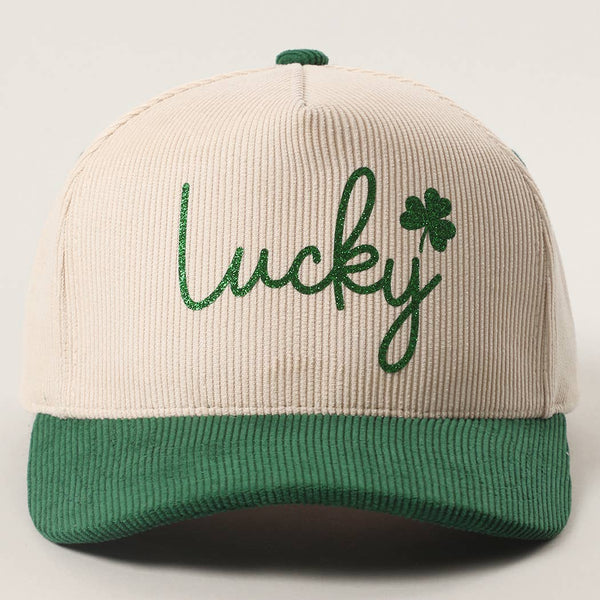 Fashion City - Lucky Script Glitter Heat Press Corduroy Trucker Hat