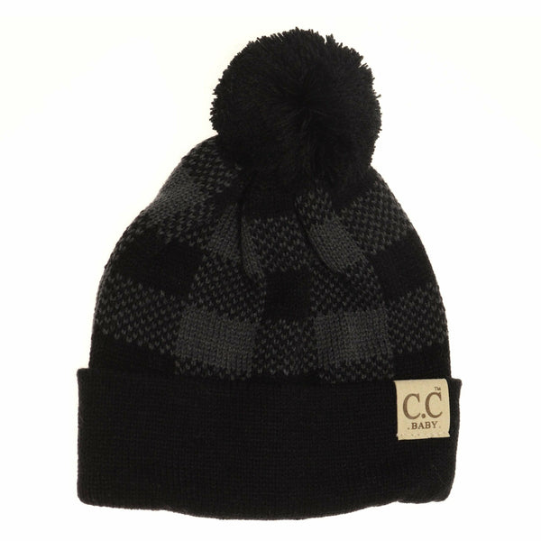 C.C Beanie - BABY Buffalo Plaid Pom Beanie Newborn/Knit Hat