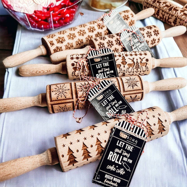 Gia Roma - Christmas Kitchen Gifts, Wood Rolling Pin for Holiday Cookie