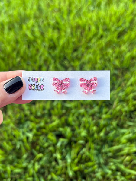 Laser & Color Designs LLC - Football Earrings, Football Bow Glitter Studs, Game Day 