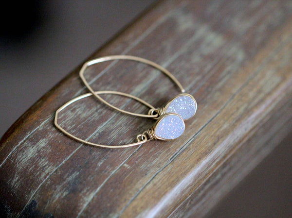 Saressa Designs - Linear Druzy Dangle Earrings - Cottontail