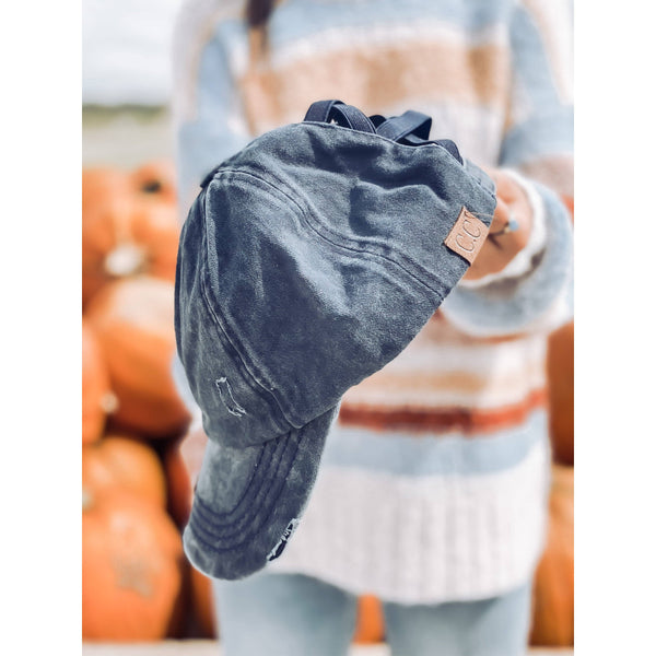 C.C Beanie - Washed Denim Criss-Cross High Ponytail CC Ball Cap BT799C