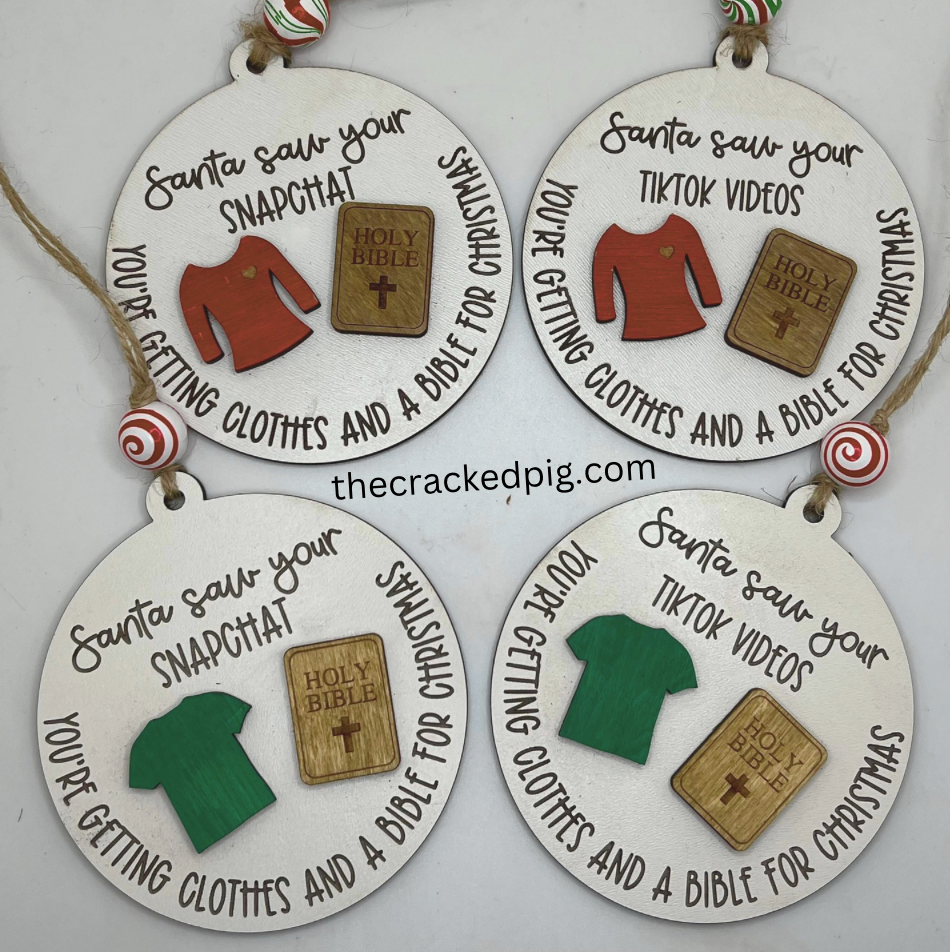 The Cracked Pig - Santa Saw Your TikTok OR Snapchat Ornament - Thumbnail 5