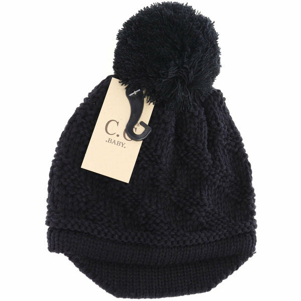 C.C Beanie - Baby Brim Beanie Hat with Pom - Newborn/Knit Hat