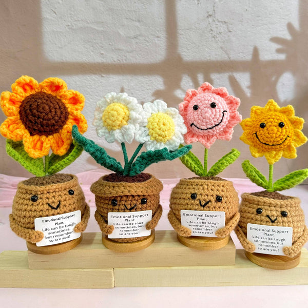 TOMOPOD LLC -  Crochet Flowers in Pot, Sunflower, Cute Daisy Support Gift