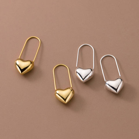 Perimade & Co. LLC - Minimalist Cute Heart Pin Earrings in 925 Sterling Silver