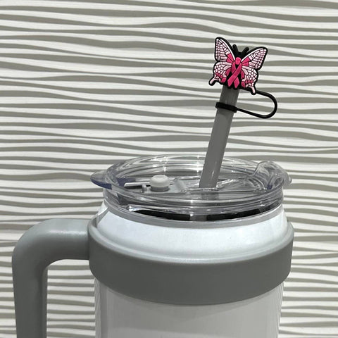 iconic mi - Straw Cover Butterfly with Pink Ribbon 10mm
