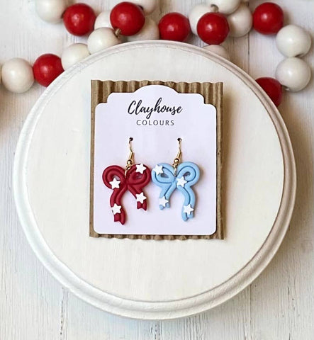 Clayhouse Colours - Fourth of July Bow Earrings 