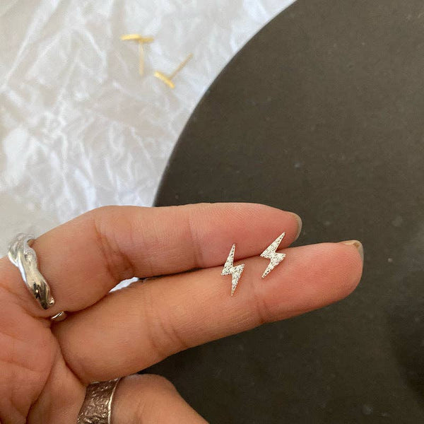 Perimade & Co. LLC - Dainty Thunderbolt Stud Earrings in 925 Sterling Silver