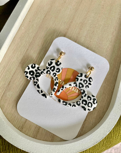 Terra Made - Leopard print Mickey ears dangle earrings