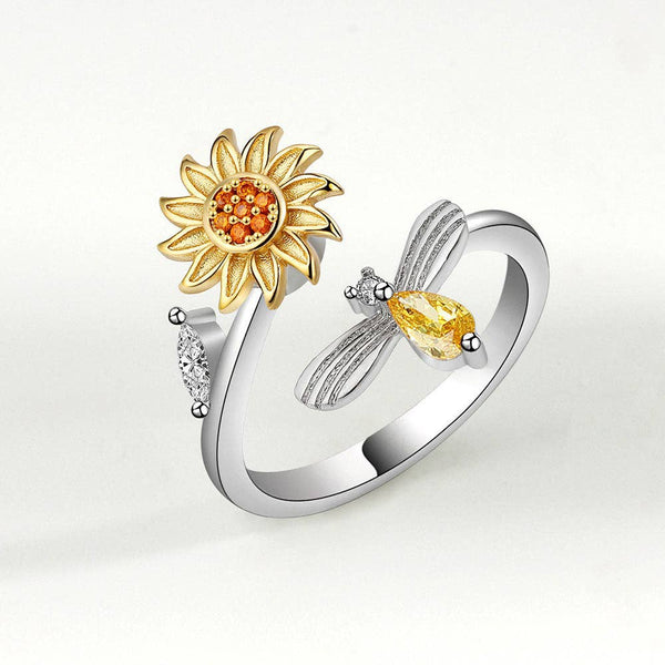 Perimade & Co. LLC - Sunflower Anxiety Fidget Spinner Ring in 925 Sterling Silver