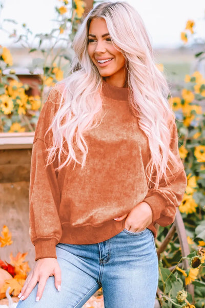 Lovesoft - Orange Washed Oversized Drop Shoulder Sweatshirt Cozy Top