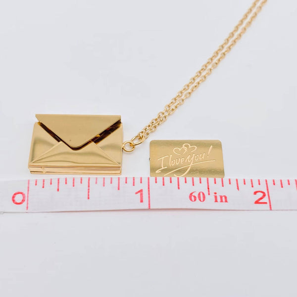 Mio Queena - "I Love You" Stainless Steel Openable Envelope Necklace- FGS