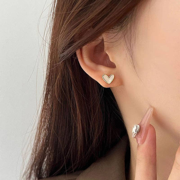Perimade & Co. LLC - Mother of Pearl Heart Stud Earrings in 925 Sterling Silver