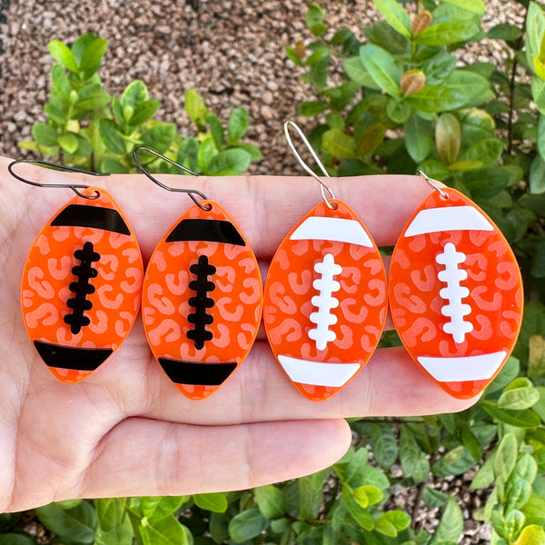Laser & Color Designs LLC - Orange Leopard Football Earrings, Game Day