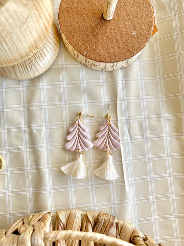 Terra Made - Boho pink Christmas tree dangle earrings