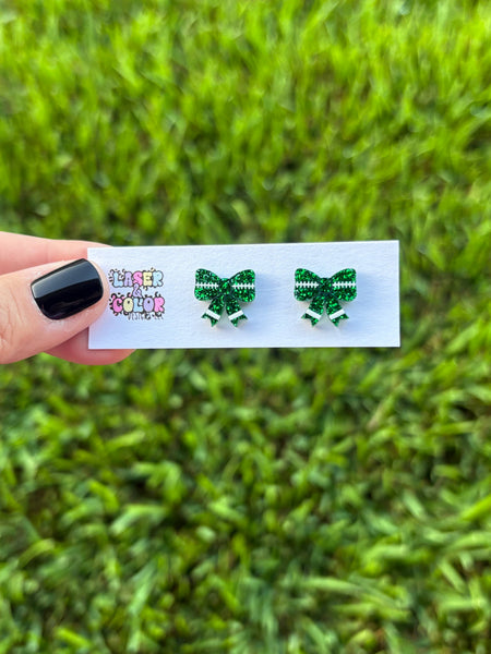 Laser & Color Designs LLC - Football Earrings, Football Bow Glitter Studs, Game Day 