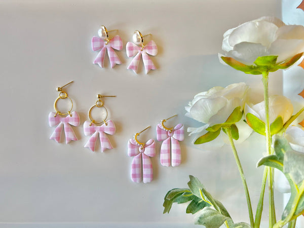 SeizeTheClayJewelry - Pink Gingham Earrings, Spring Gingham Earrings