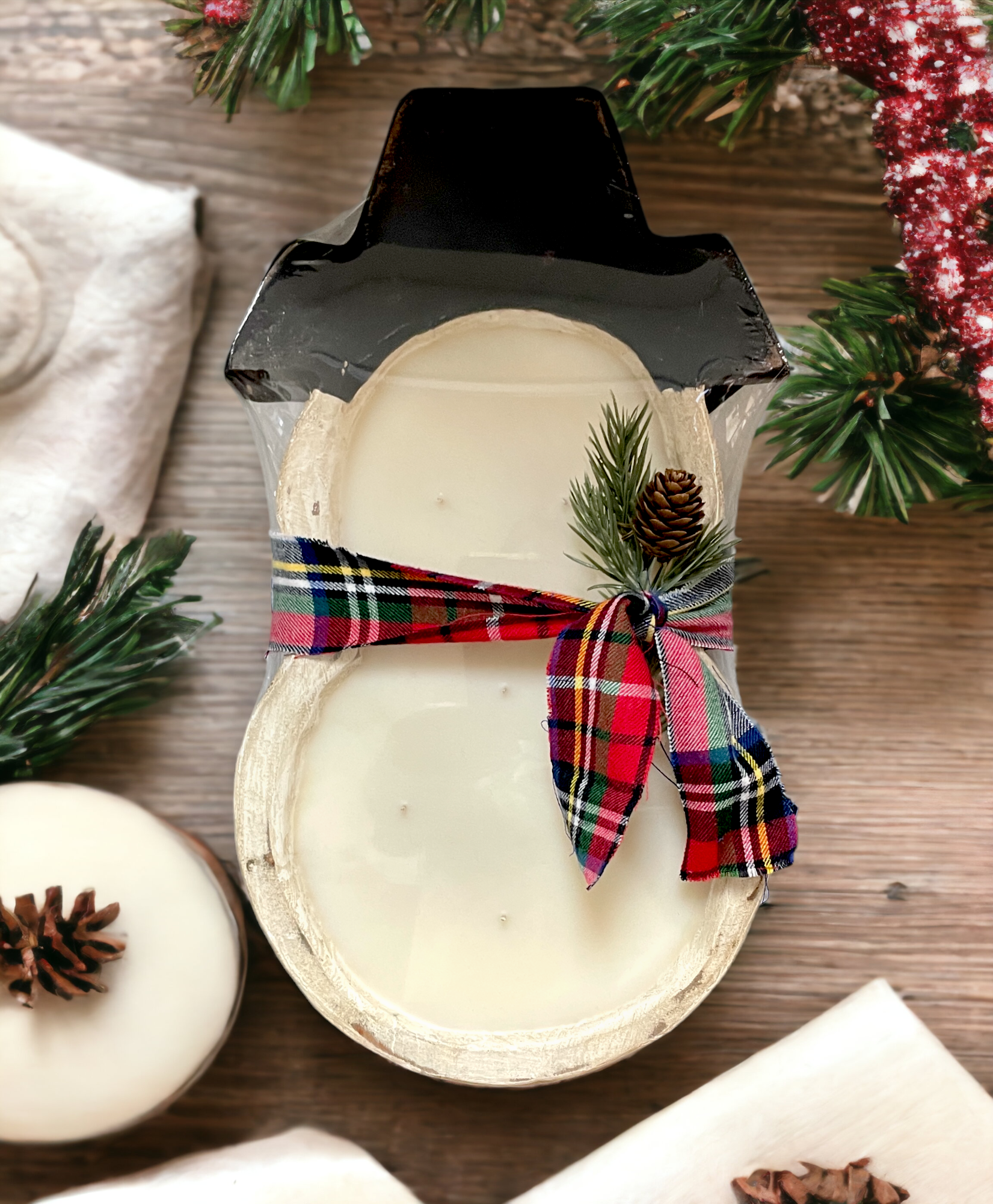 Crooked River Candle - Snowman Shaped Wood Bowl | Holiday Candle | Choice of Scent