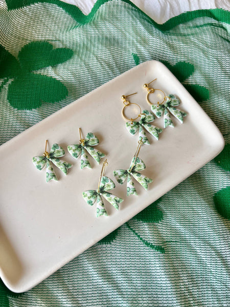 SeizeTheClayJewelry - Clover Bow Earrings, Shamrock Bow Earrings, Lucky Bow