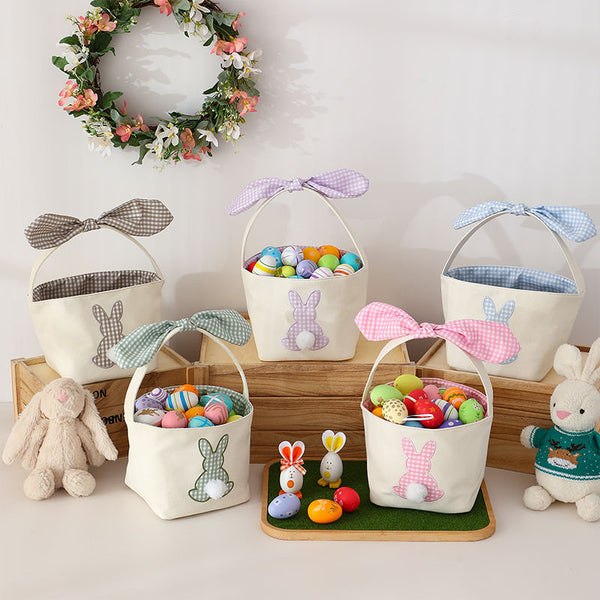 Easter Gingham Cotton Tail Basket - Multiple Colors