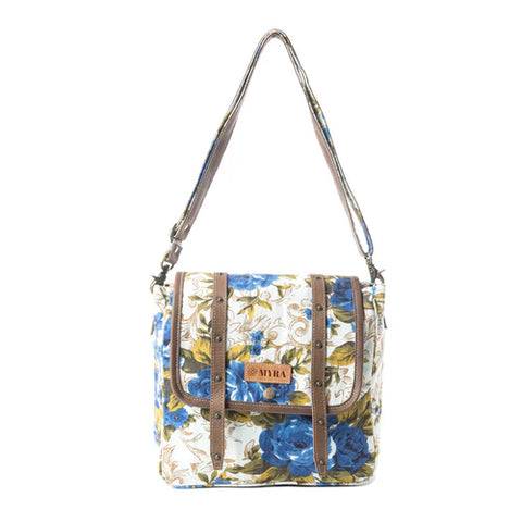 Mesa Morning Glories Messenger Bag In Blue and Off White - MYRA BAG