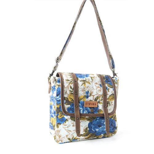Mesa Morning Glories Messenger Bag In Blue and Off White - MYRA BAG