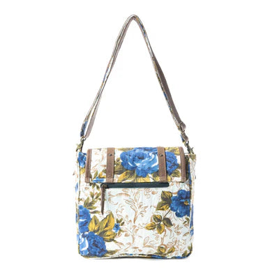 Mesa Morning Glories Messenger Bag In Blue and Off White - MYRA BAG