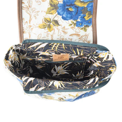 Mesa Morning Glories Messenger Bag In Blue and Off White - MYRA BAG