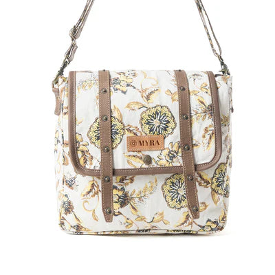 Mesa Morning Glories Messenger Bag In Brown and Off White - MYRA BAG