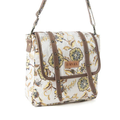 Mesa Morning Glories Messenger Bag In Brown and Off White - MYRA BAG