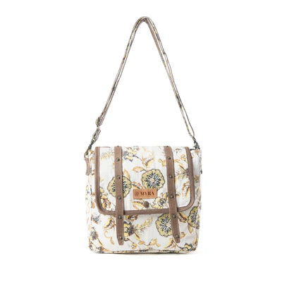 Mesa Morning Glories Messenger Bag In Brown and Off White - MYRA BAG