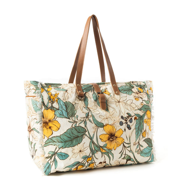 Lovely Florals Weekender Bag In Light Green - MYRA BAG