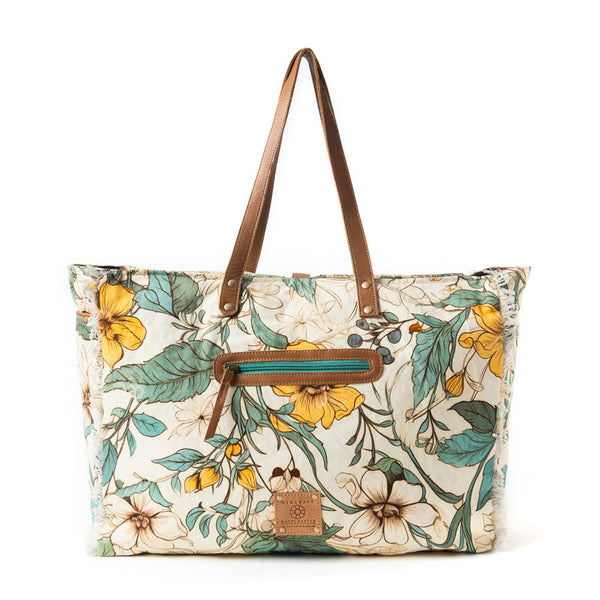 Lovely Florals Weekender Bag In Light Green - MYRA BAG