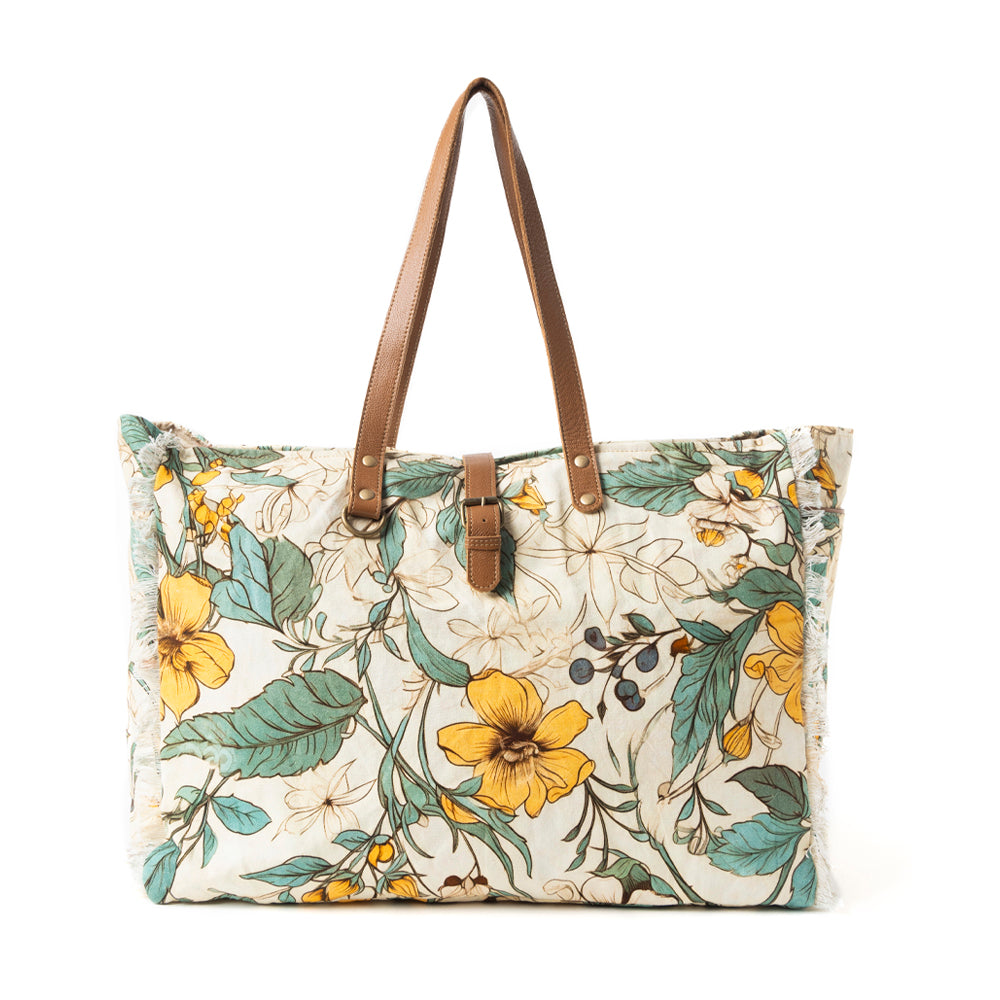 Lovely Florals Weekender Bag In Light Green - MYRA BAG