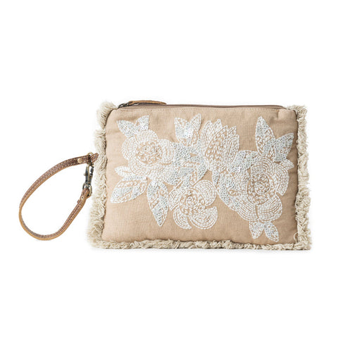 Meadow Lace Embroided Pouch in Ivory Bloom - MYRA BAG