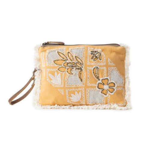 Amber Harvest Embroidered Pouch in Sunshine Tan - MYRA BAG