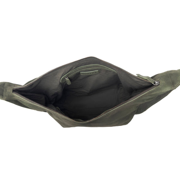 Hunter’s Grove Suede Leather Shoulder Bag in Ranch Olive - MYRA BAG