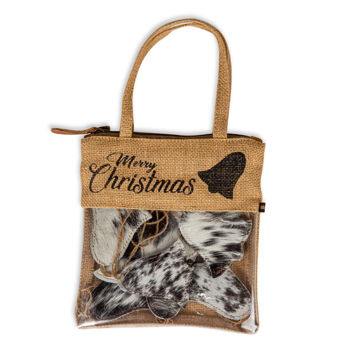 Christmas Tree Hair-on Hide Ornament Set in Black - Thumbnail 3