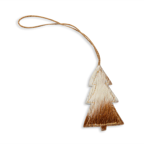 Christmas Tree Hair-on Hide Ornament Set in Brown- MYRA