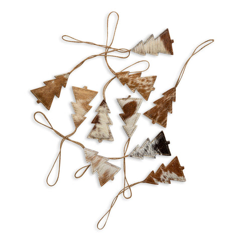 Christmas Tree Hair-on Hide Ornament Set in Brown- MYRA