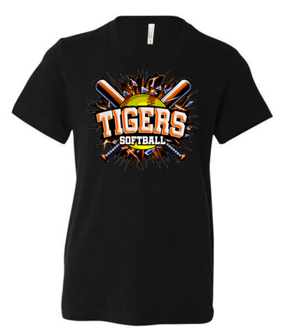 TIGERS LIGHTNING SOFTBALL YOUTH TEE - BLACK COLOR