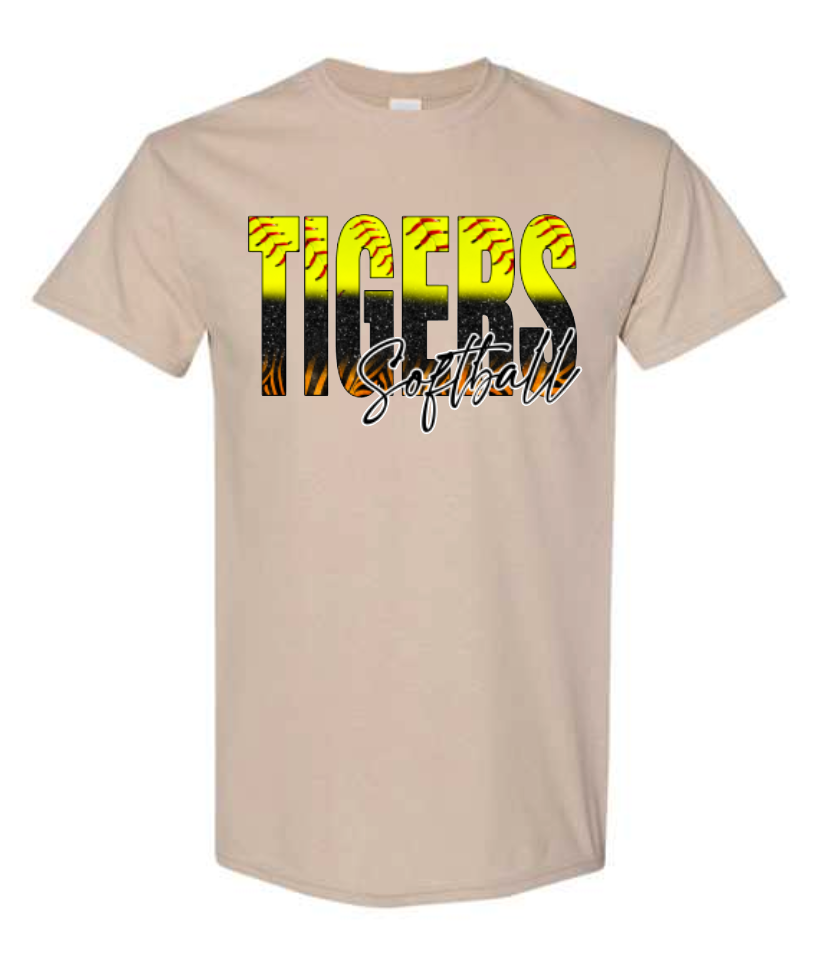 TIGERS SOFTBALL OMBRE ADULT SHIRT - SAND COLOR