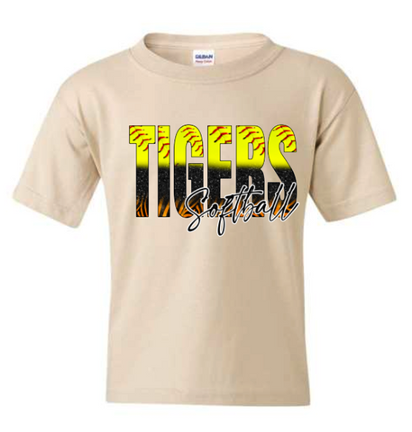 TIGERS OMBRE SOFTBALL YOUTH TEE - SAND COLOR