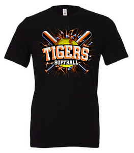 TIGERS LIGHTING SOFTBALL ADULT SHIRT - BLACK COLOR